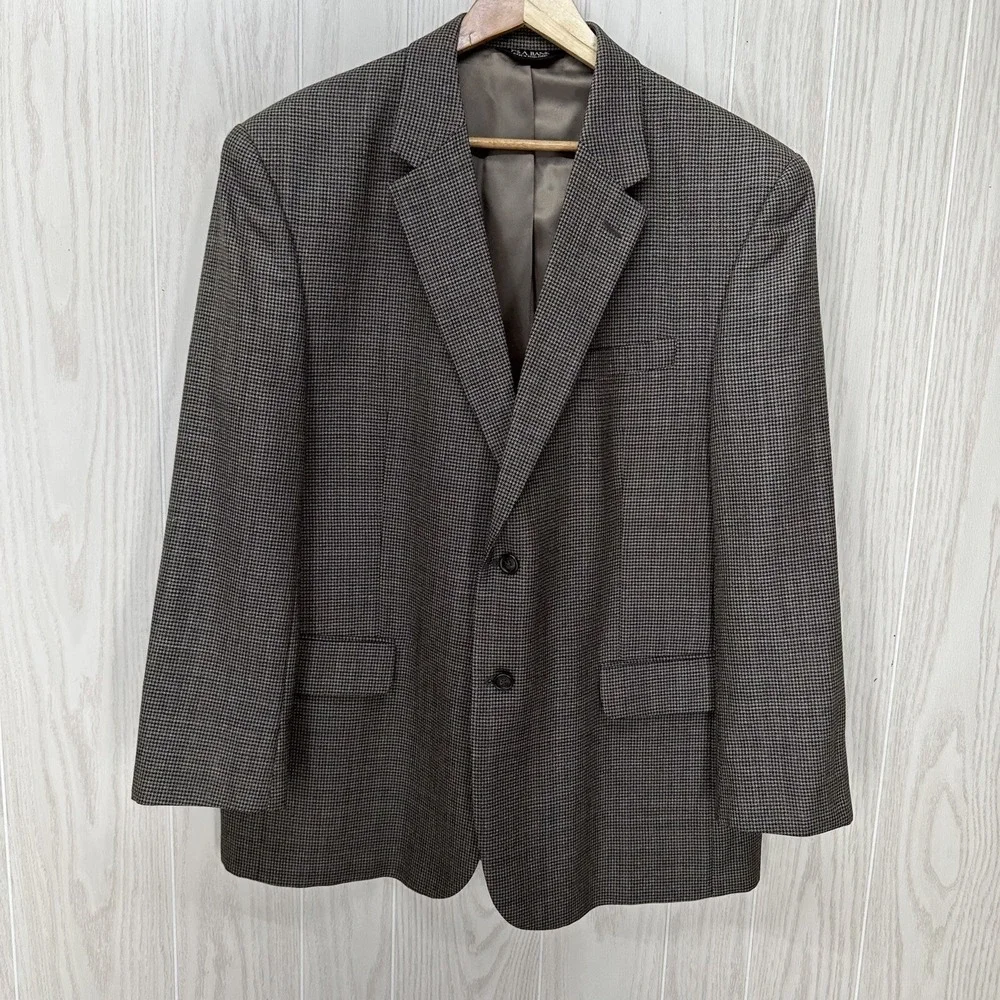 Jos A Bank Suit Sport‎ Jacket Mens 46R Black Tan Gray Houndstooth 100% Wool